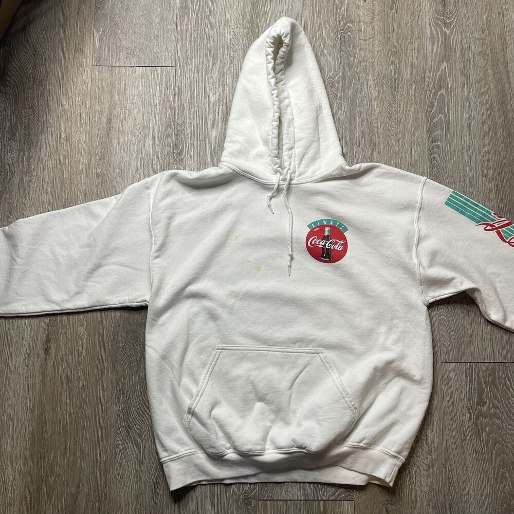 Coca Cola Always White Pullover Hoodie Sweatshirt Adult Large Graphic Logo